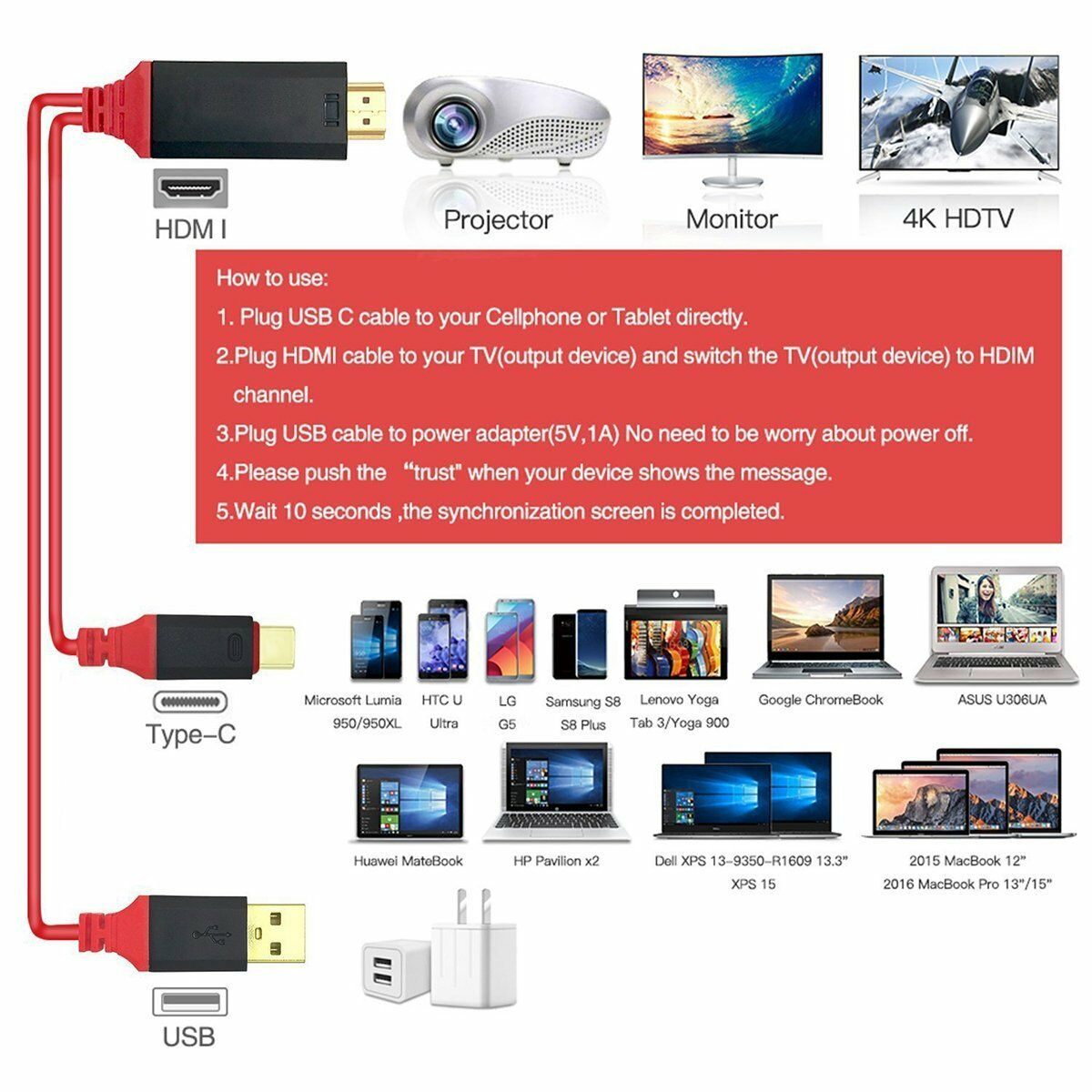 ⁦מתאם HDMI בחיבור Type C המחבר בין הסמארטפון לטלוויזיה באיכות 4K⁩ – תמונה ⁦2⁩