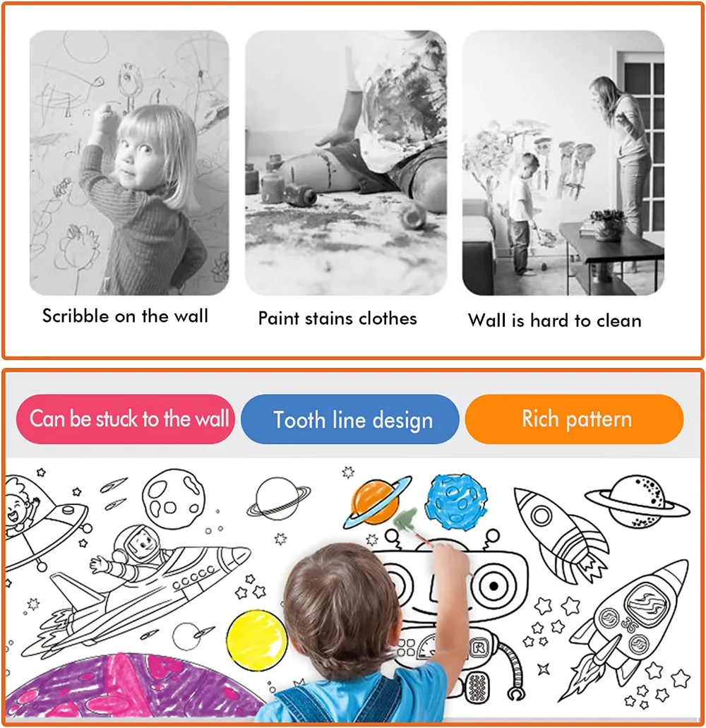 Children's Drawing Roll Sticky Color Filling Paper Graffiti Scroll Coloring Paper Roll for Kids DIY Painting Educational Toys